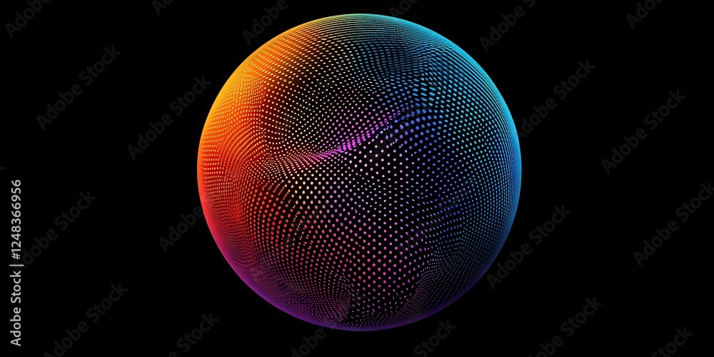 Poster a colorful, abstract sphere displays intricate patterns, blending vibrant hues against a black backg