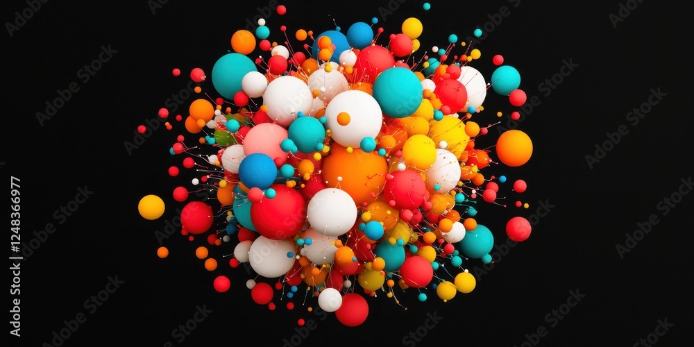 Aufkleber a vibrant cluster of colorful spheres against a black background, creating a visually striking and d