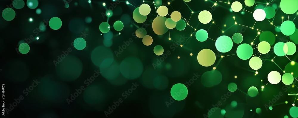 Poster A vibrant green background featuring soft bokeh lights, creating a serene and soothing ambiance perfect for nature themes.