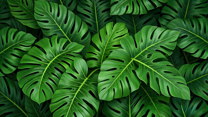 Tropical green leaves seamless pattern wallpaper background hyper realistic 02