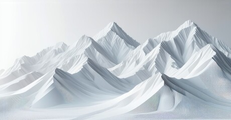 Fototapeta premium Subtle ridges form an abstract white mountain landscape, with gentle slopes and sharp peaks. The texture and contrast create a serene, yet majestic scene of nature