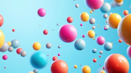 Colorful spheres floating on a light blue background. (1)