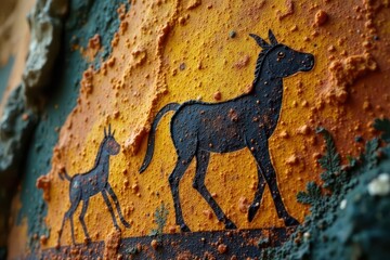 Close-up of intricate Lascaux cave painting detail, paleolithic, heritage, cave painting