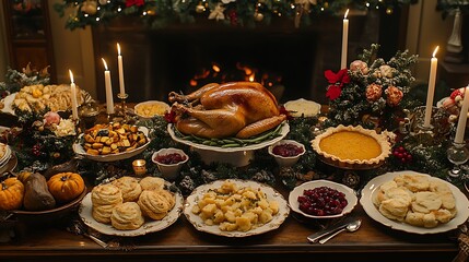 Naklejka premium A beautifully set table with all the traditional food