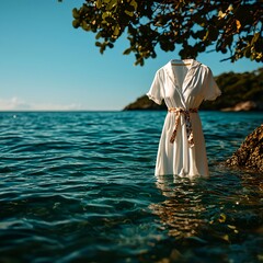 White Summer Dress in Calm Ocean Water