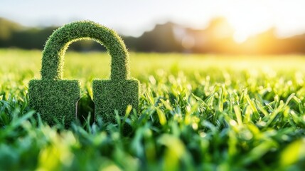 Green Lock Symbol Representing Environmental Protection Concept