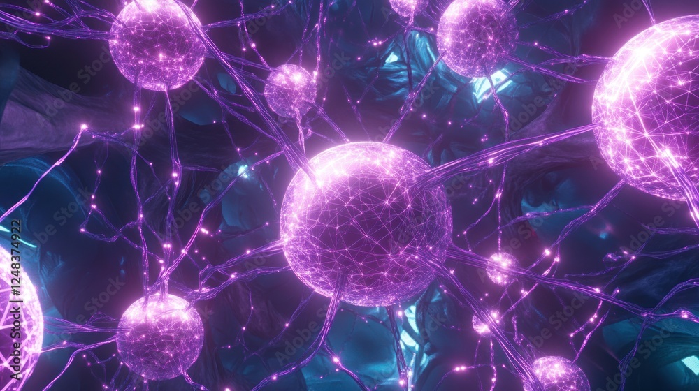 Poster abstract neural network glowing spheres connected