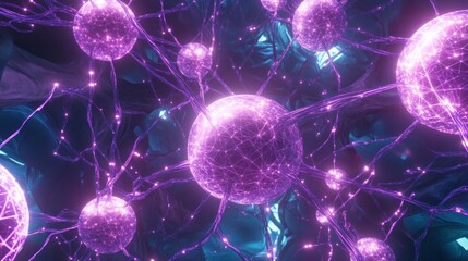Abstract Neural Network Glowing Spheres Connected