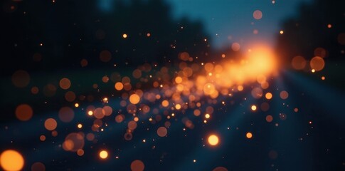 Fototapeta premium Blurred motion of flying sparks, dark backdrop, element, red