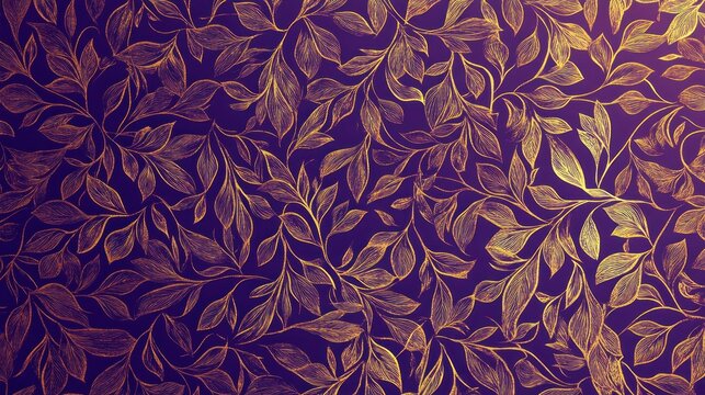 Fototapeta Golden Leaf Pattern on Purple Background
