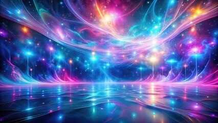 Fototapeta premium Celestial Dreamscape A Reflective Waterscape Under a Vibrant Galaxy of Shimmering Lights and Flowing Nebulae