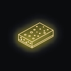 Neon sponge glowing on black background, representing cleaning and household chores