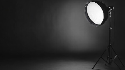 A black room studio with a white gradient spotlight background provides a sleek and professional