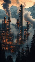 Obraz premium Advanced refinery showcasing innovative carbon capture technology for a sustainable future.