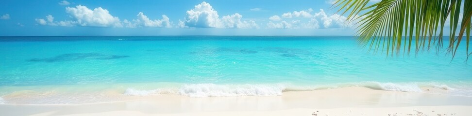 Obraz premium Azure waters meet pristine white sand Unblemished beach scene , ocean, azure