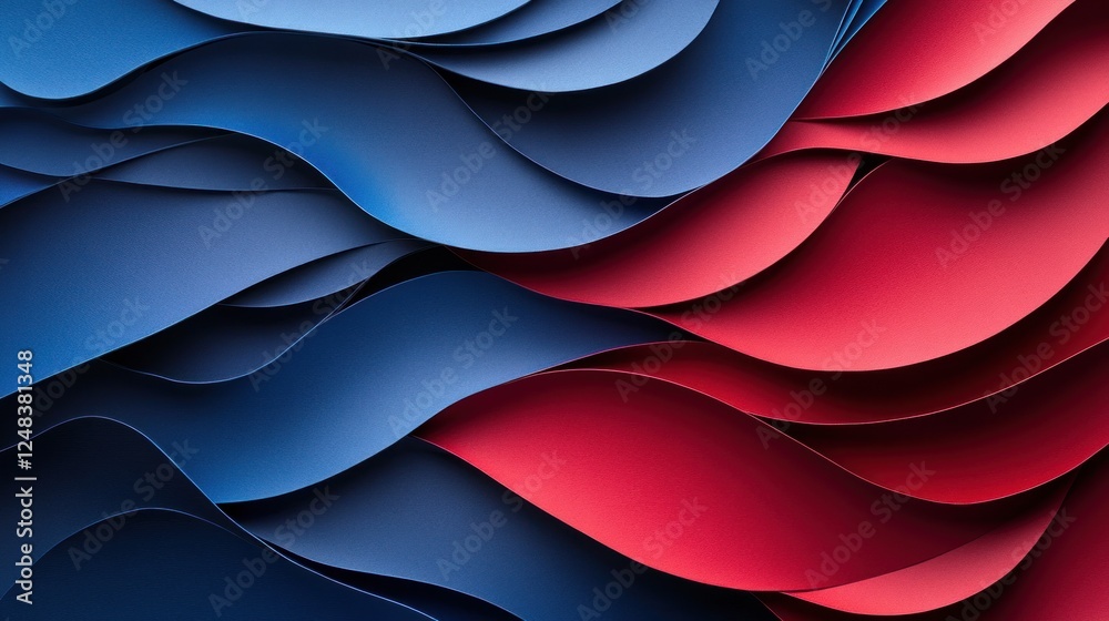 Poster abstract blue and red wavy paper layers design