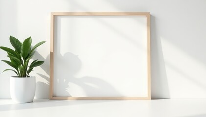 Blank minimalist frame, white wall background , blank space, product mockup