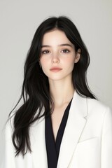 Obraz premium Confident Businesswoman in White Suit with Natural Beauty