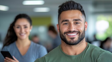 Businessman holding a smartphone with a subtle gesture indicating business technology and communication in a corporate or professional setting