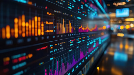 Charts/graphs displayed on a large screen during a corporate presentation