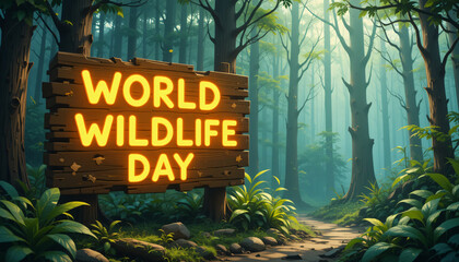 world wildlife day sign in a dense forest