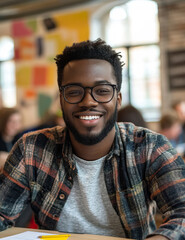 Obraz premium African American Man Engages in Creative Brainstorming Session with Team Members in Casual Setting