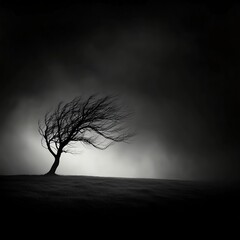 Windswept Tree in a Dark Stormy Landscape