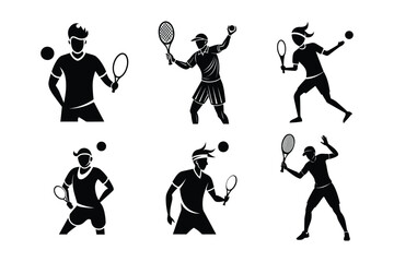 A-tennis-player-preparing-for-a-rally black silhouette vector.