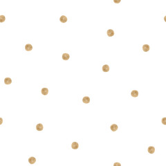 Watercolor seamless pattern beige polka dots. Isolated on white background. Hand drawn clipart. Perfect for card, fabric, tags, invitation, printing, wrapping.