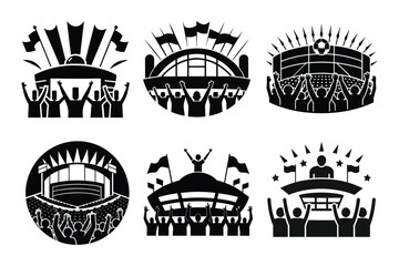 A-soccer-stadium-with-cheering-fans black silhouette vector.