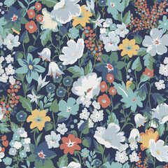 This beautiful floral plant background is perfect for fashion, wallpapers, and prints. It showcases the Liberty style known as millefleurs, and the Scandinavian floral design adds a modern touch. © Zenina-Lembrik