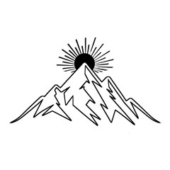 Minimalist Mountain and Sun Line Art Vector Illustration