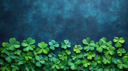 Celebrate the vibrant spirit of St. Patrick's Day with lush green clovers adorning a deep blue backdrop