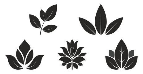 Isolated Set of Leaves icons in silhouette