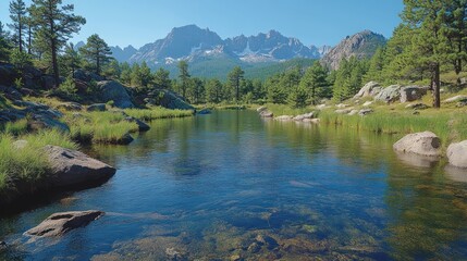 Fototapeta premium Serene Mountain Lake Landscape: A Picturesque Reflection of Nature's Beauty