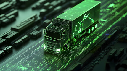 A green logistics company optimizing transportation routes for fuel efficiency and emissions reduction. Concept of sustainable logistics. Generative Ai.