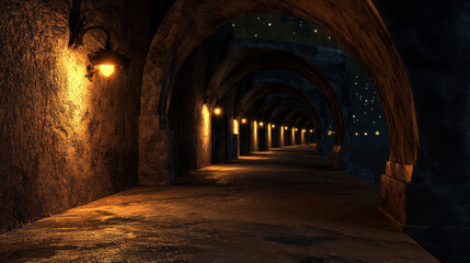 Fototapeta premium dark road highway underground tunnel with lights 3d render illustration. 3D Illustration