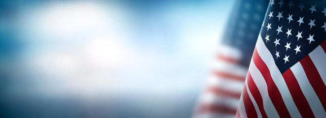 American Flag on Blurred Background with Copy Space for Text and Design Elements for USA National Symbol Concept Generative Ai