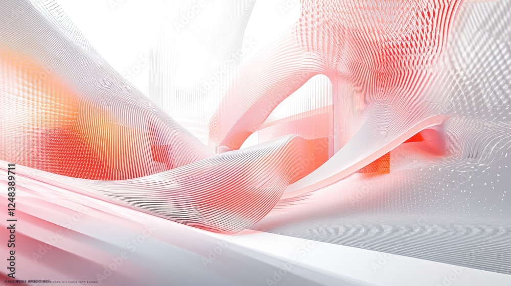 Poster abstract architectural design with flowing lines and coral tones