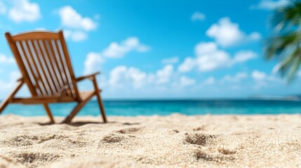 Fototapeta premium Wooden Beach Chair on Sandy Shore