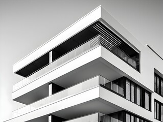 Fototapeta premium Photo of a Modern Minimalist Apartment Building in Black and White