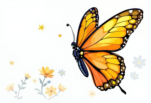 orange butterfly with yellow wings on white clip art preview