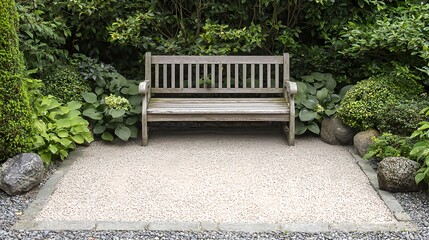 Wooden Bench in a Peaceful Garden