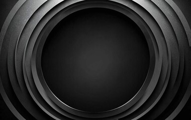 Geometric grayscale circle shapes on an abstract black and white background with a grainy noise texture, designed for a dark banner, poster, or cover