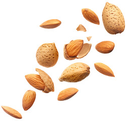 Group of almonds splashing