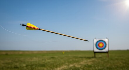 Arrow in Flight Towards Archery Target