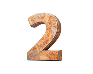 Number Two 2 Digit Made Of Old Rusty Iron Metal Texture 3d Illustration