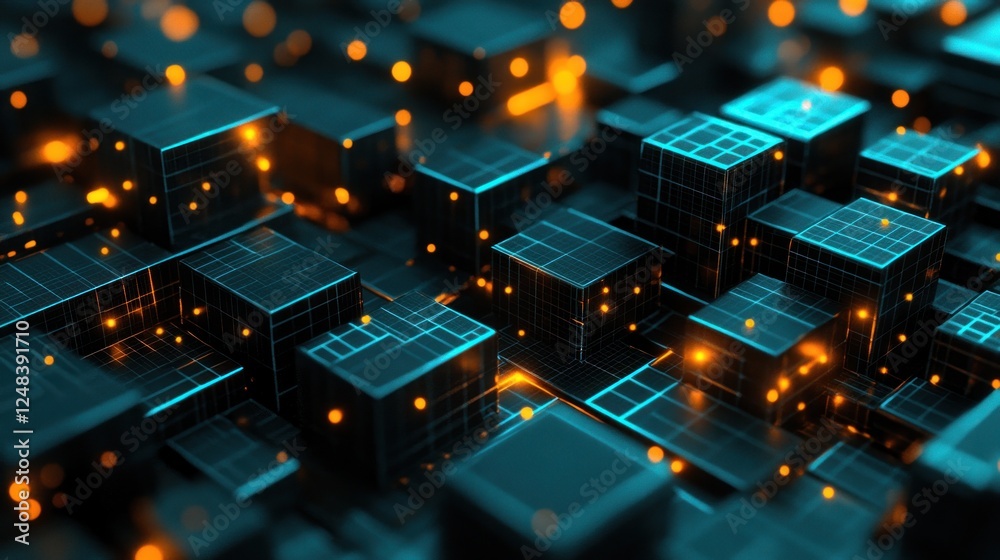 Aufkleber Illuminated Cubes Form a Complex Digital Network