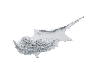 Cyprus Map Gray And White Shaded Relief Textured Map On White Background 3D Illustration
