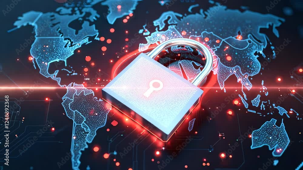 Poster lock icon. cyber security of digital data network protection. high-speed connection data analysis. t